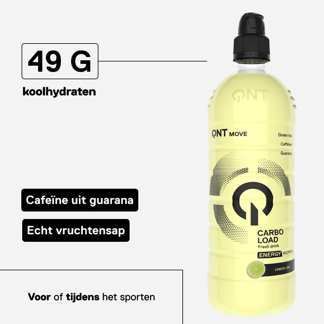 QNT MOVE Carbo Load Citroen: 49 g koolhydraten, cafeïne uit guarana, echt vruchtensap, voor of tijdens de inspanning