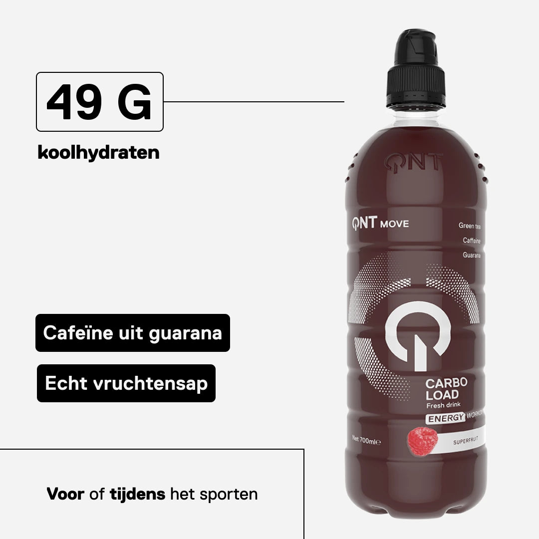 QNT MOVE Carbo Load Superfruit: 49 g koolhydraten, cafeïne uit guarana, echt vruchtensap, voor of tijdens de inspanning