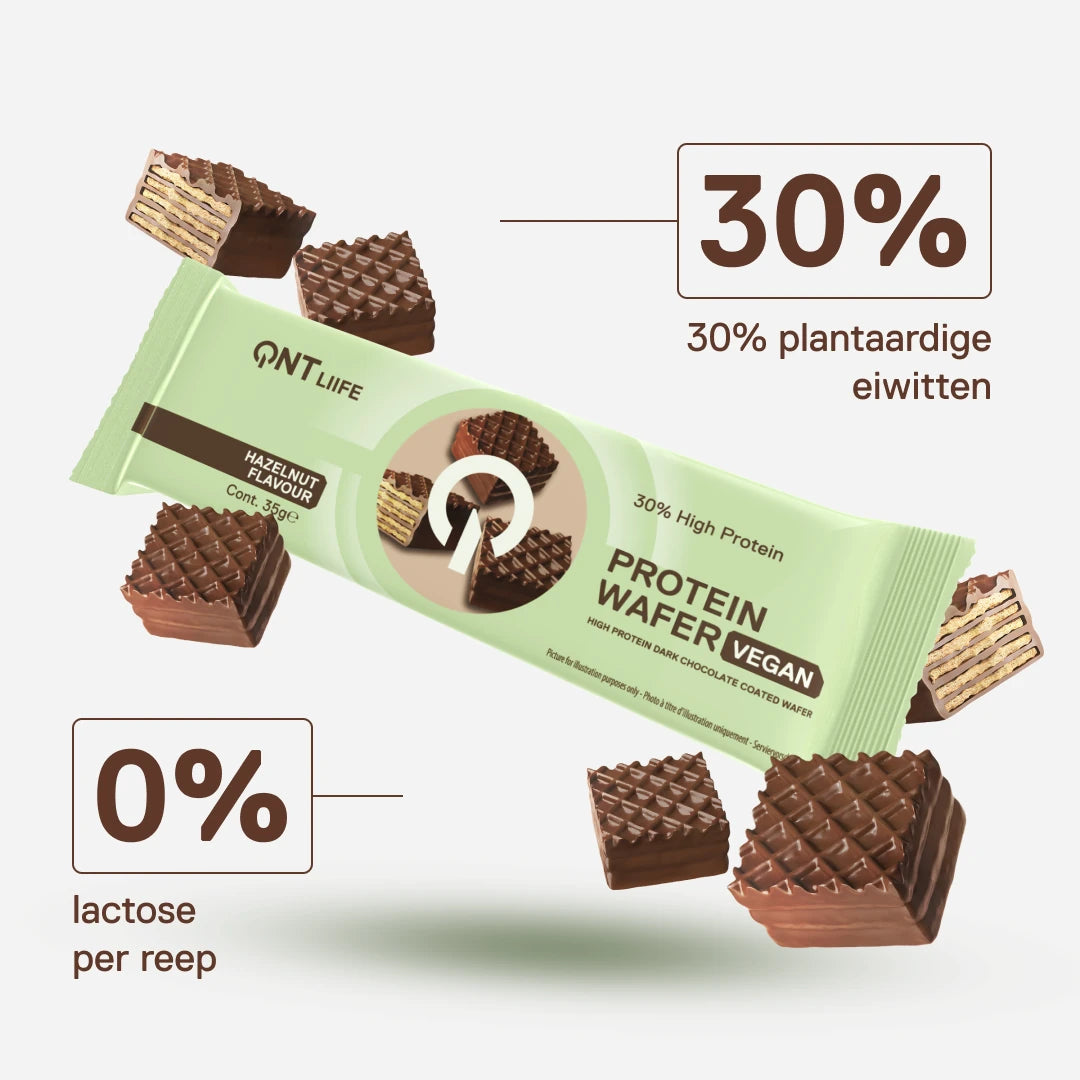 QNT Life Protein Wafer Vegan Hazelnoot – 30% plantaardige eiwitten en 0% lactose