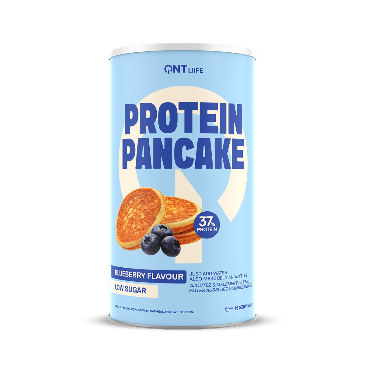 Préparation pour pancakes protéinés QNT Liife saveur myrtille, riche en protéines, faible en sucres