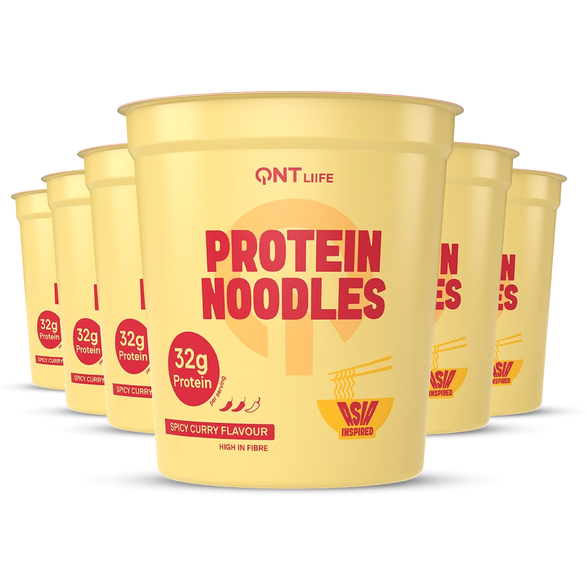 Protein Noodles QNT saveur curry épicé, repas riche en protéines aux épices asiatiques, prêt en 5 minutes, faible en sucres