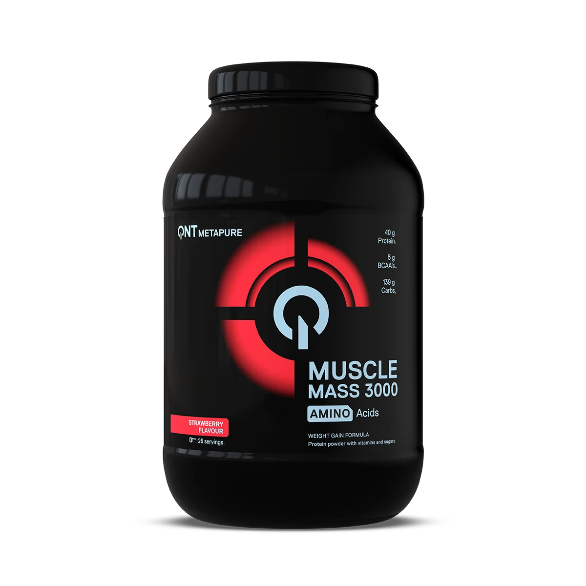 3000 Muscle Mass Gainer QNT Fraise 1,3 kg, gainer riche en protéines et glucides en poudre