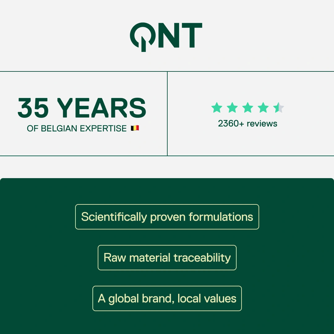 QNT - 35 years of Belgian expertise, over 2400 customer reviews, scientifically-backed formulas and full ingredient traceability