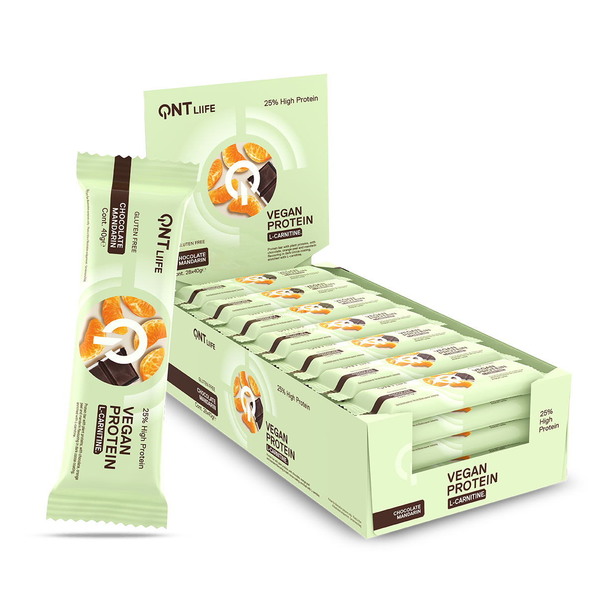 Barre protéinée végane QNT à la L-carnitine mandarine au chocolat 40 g