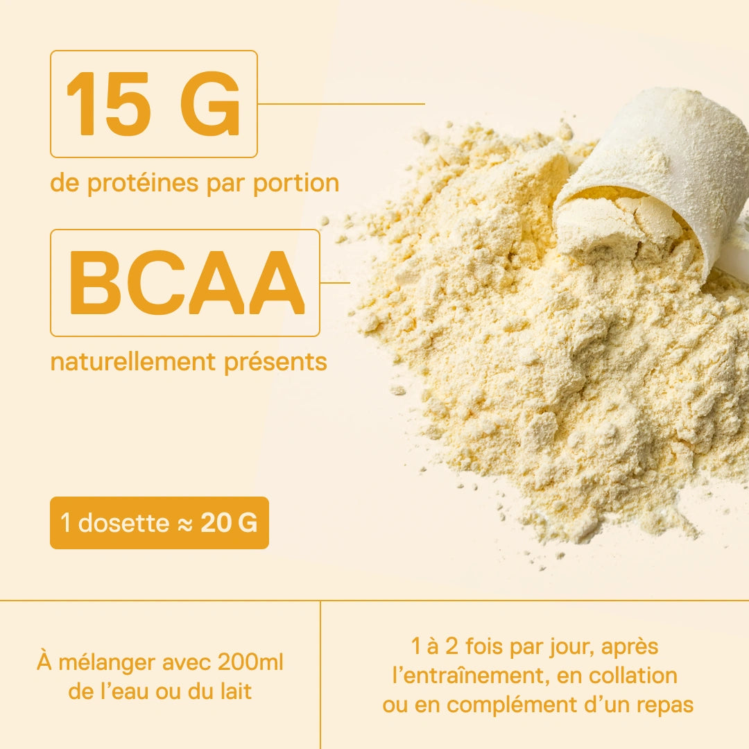 Whey protéine Light Digest QNT Banane – 15 g de protéines par portion et BCAA naturellement présents, 1 dosette ≈ 20 g à mélanger avec 200 ml d'eau ou de lait