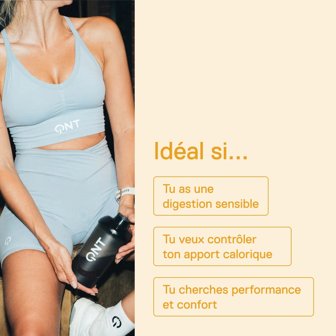 Light Digest Whey QNT Banane – idéale si tu as une digestion sensible, si tu veux contrôler ton apport calorique ou si tu cherches performance et confort