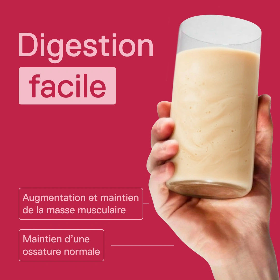 Shake Light Digest Whey QNT Fraise – digestion facile ; les protéines contribuent à l'augmentation et au maintien de la masse musculaire et au maintien d'une ossature normale