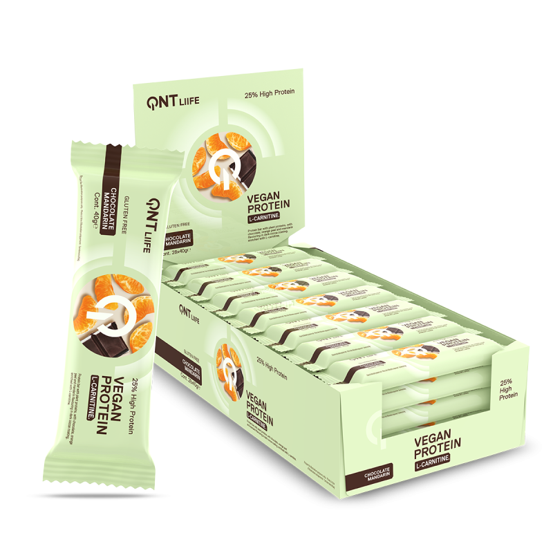 Veganistische eiwitreep met L-carnitine | 28 x 40 g Chocolade mandarijn Veganistische eiwitreep met L-carnitine | 28 x 40 g Chocolade mandarijn