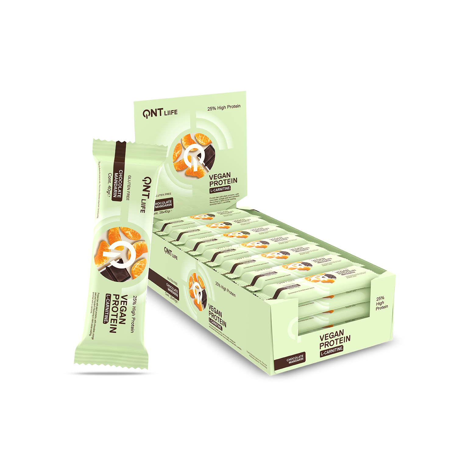 Barre protéinée Vegane avec L-carnitine | 28 x 40 g Mandarine au chocolat