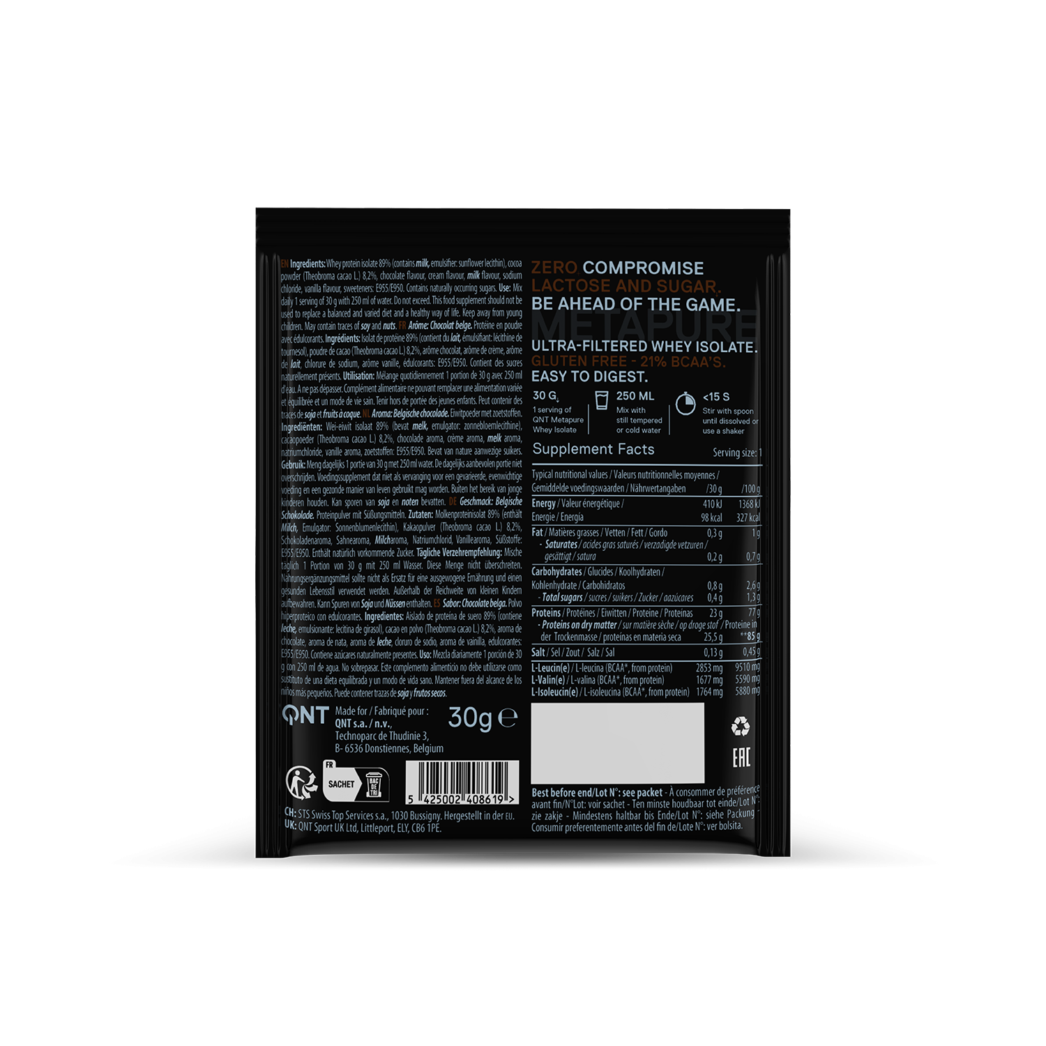 Metapure Whey Protein Isolate - Chocolat Belge - 30 g Metapure Whey Protein Isolate - Chocolat Belge - 30 g