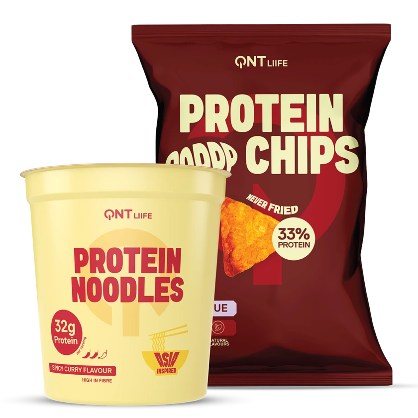 QNT Protein Noodles Spicy Curry and Protein Chips Barbecue bundle