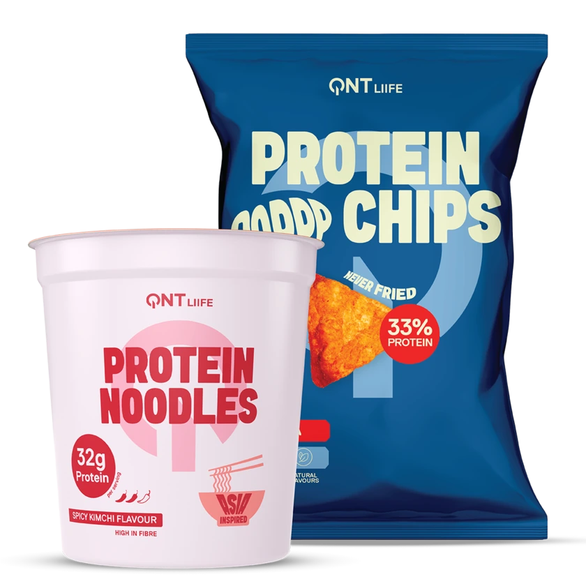 QNT Protein Noodles Spicy Kimchi and Protein Chips Paprika bundle
