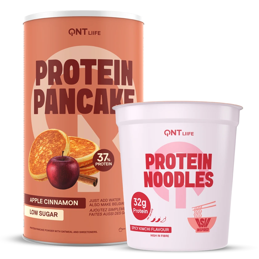 QNT Protein Noodles Spicy Kimchi and Protein Pancake Apple Cinnamon bundle