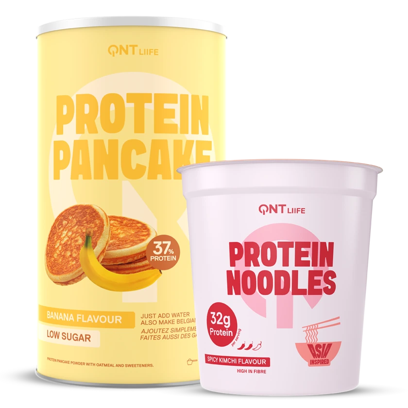 QNT Protein Noodles Spicy Kimchi and Protein Pancake Banana bundle