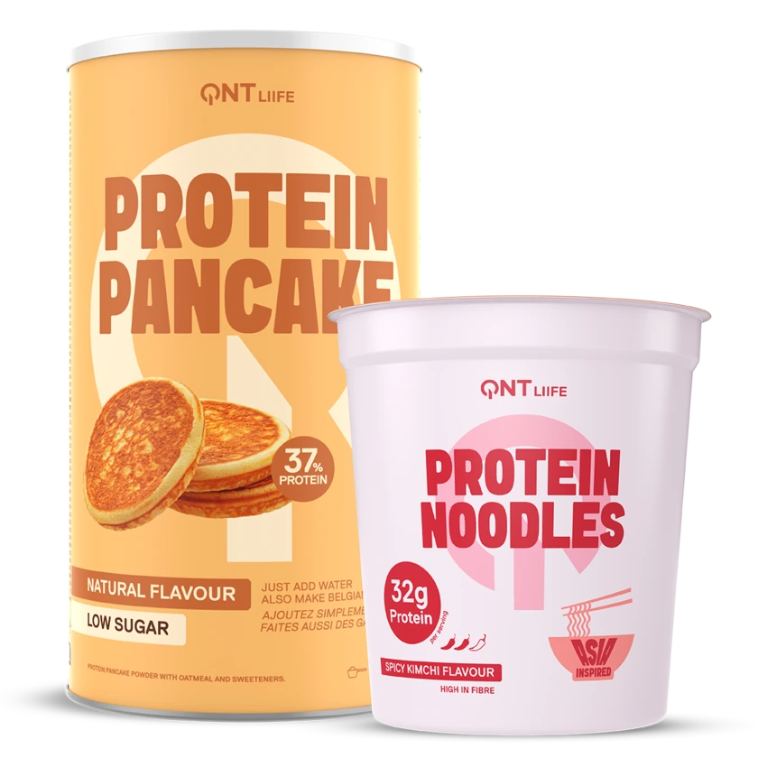 QNT Protein Noodles Spicy Kimchi and Protein Pancake Natural bundle