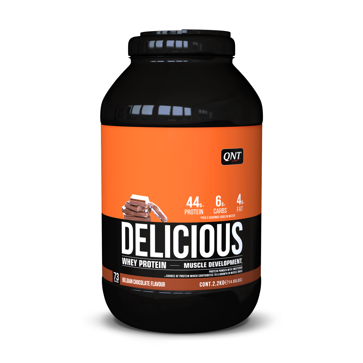 Delicious Whey Protéine QNT Chocolat belge 2,2 kg, protéine whey en poudre pour shakes