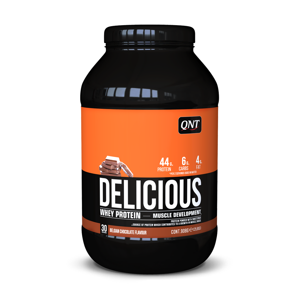 Delicious Whey Protéine QNT Chocolat belge 908 g, protéine whey en poudre pour shakes