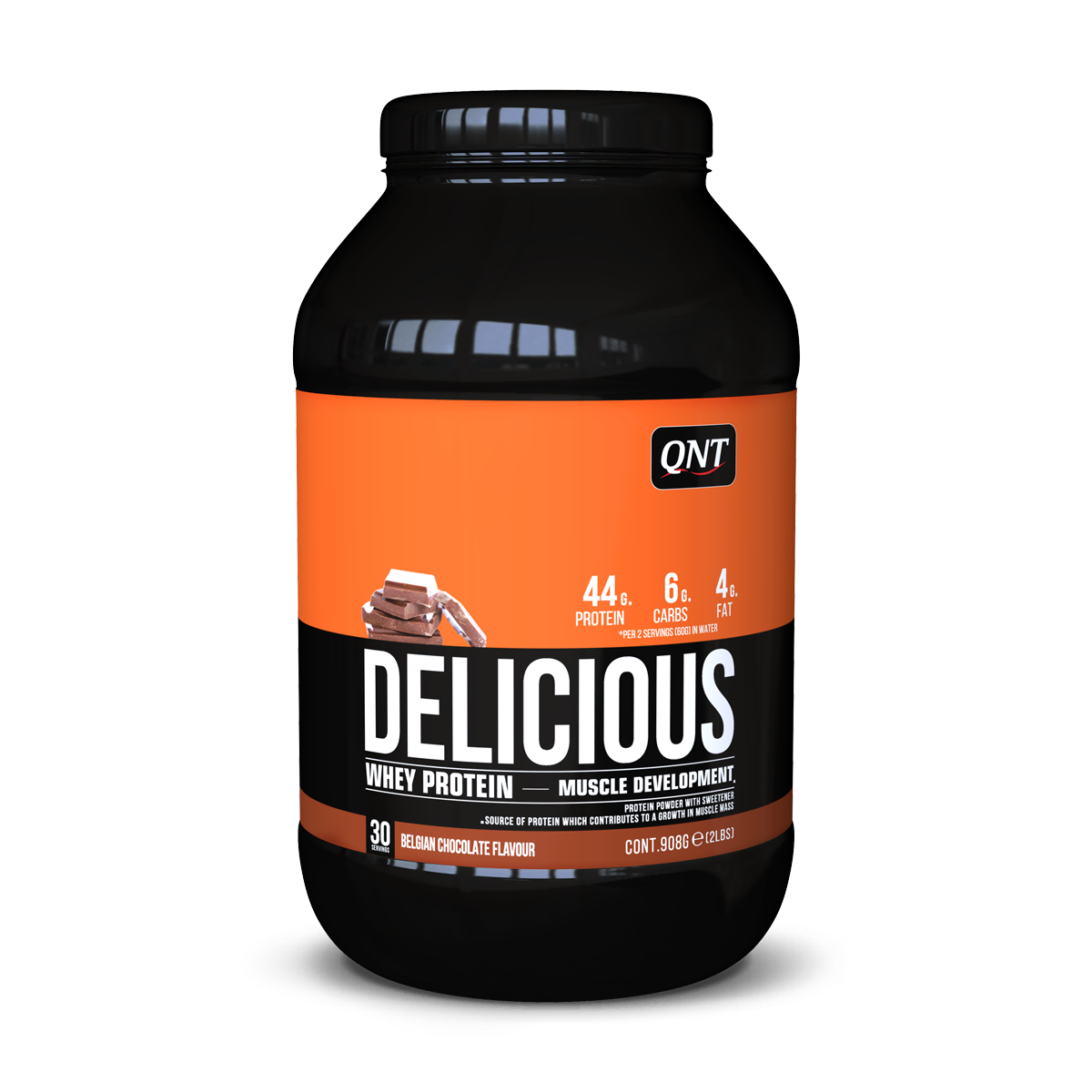 Delicious Whey Protéine QNT Chocolat belge 908 g, protéine whey en poudre pour shakes