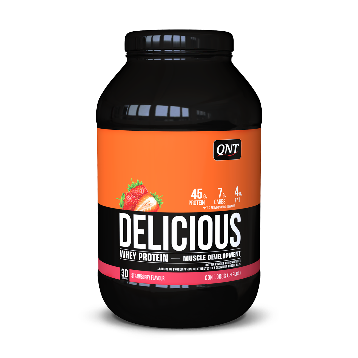Delicious Whey Protéine QNT Fraise 908 g, protéine whey en poudre pour boissons protéinées