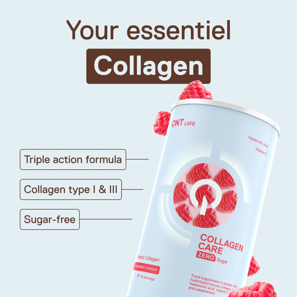 QNT LIIFE Collagen Care Raspberry flavor - Collagen powder to mix, with vitamins and minerals, fruity raspberry taste, 390g pack