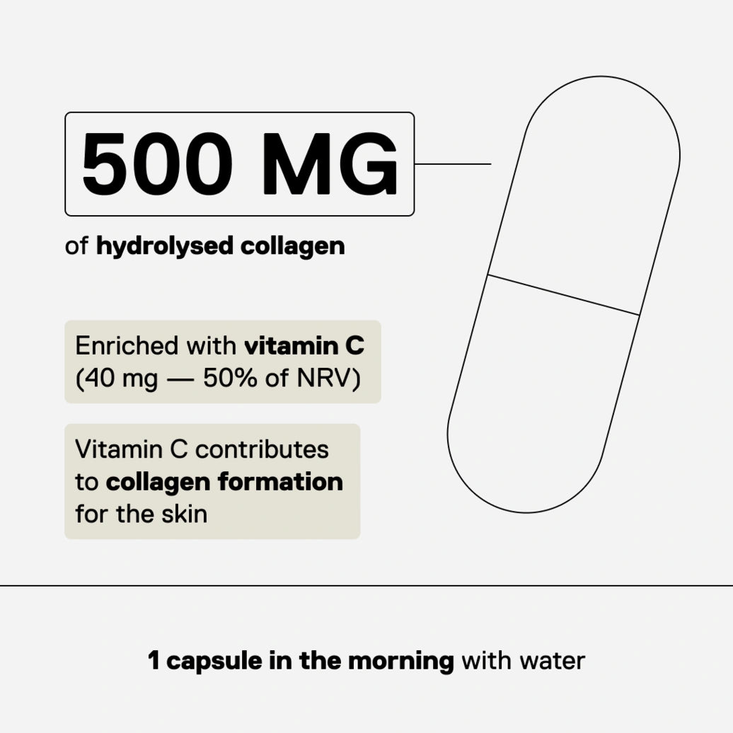 QNT Care Hydrolyzed Collagen - 500 mg hydrolyzed collagen per capsule, enriched with vitamin C, 90 capsules per box