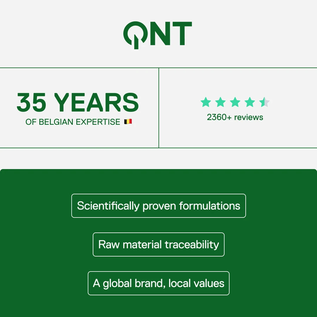 QNT LIIFE Protein Water Lemon & Ginger, Belgian brand, 35 years of expertise, over 2360 reviews, lab-tested formula and raw material traceability