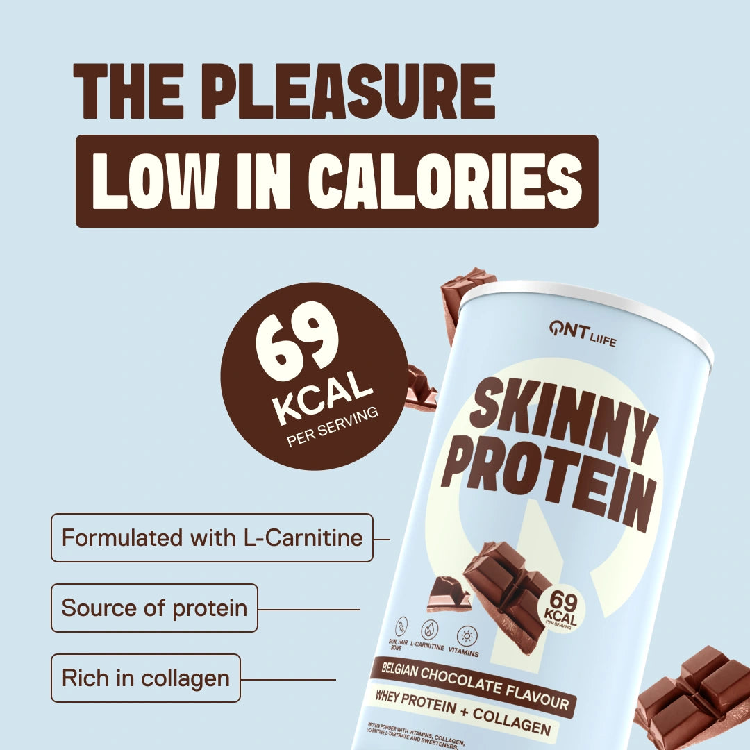 Skinny Protein LIIFE belgian chocolate — 12 g protein per serving, light formula to support a lean silhouette