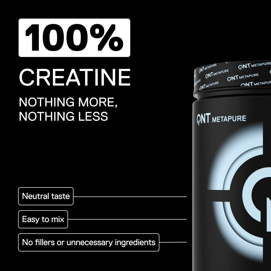 QNT Metapure Creatine Monohydrate tub: 100% pure creatine, no fillers, easy to mix
