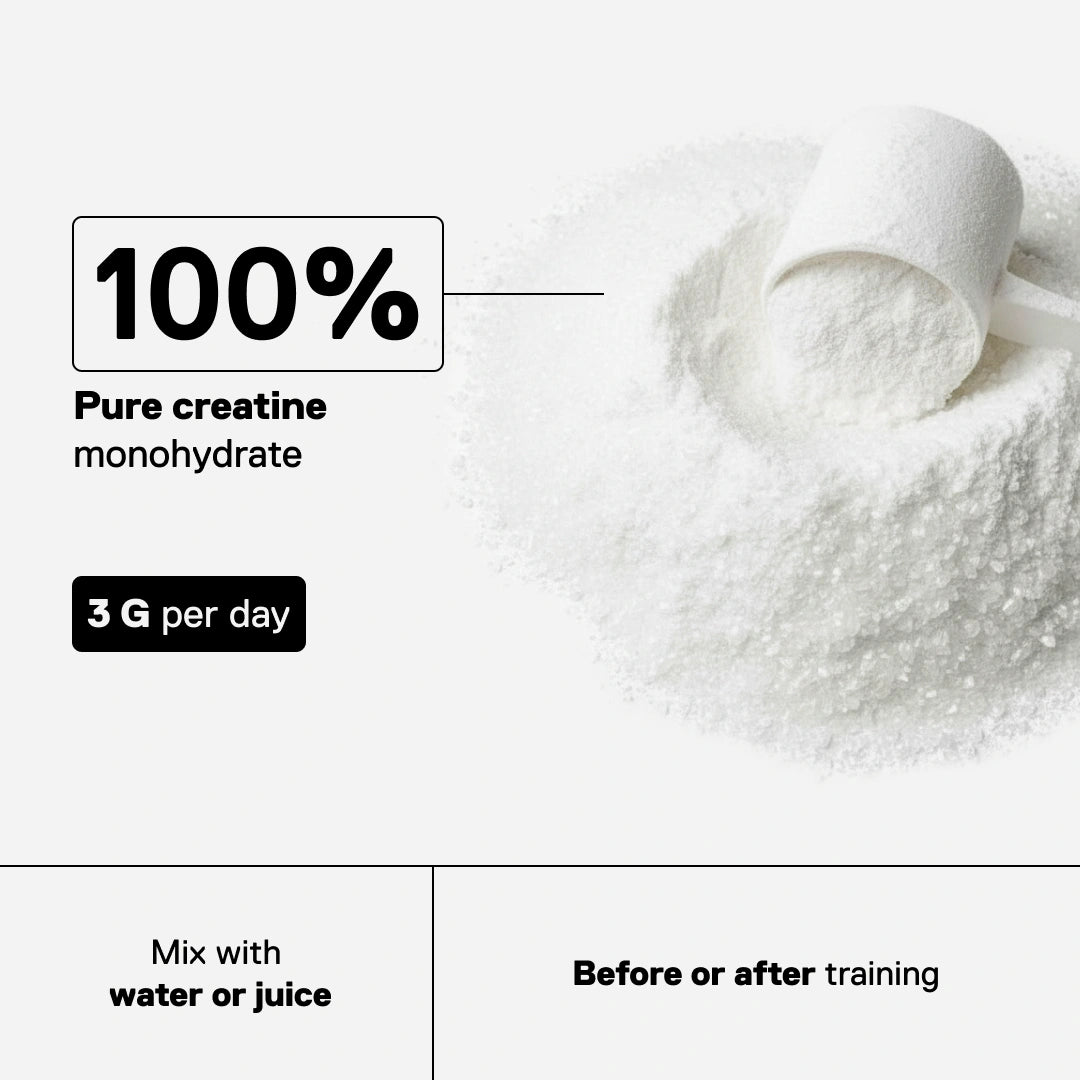 QNT Metapure pure creatine monohydrate powder with scoop, 3g daily serving suggestion