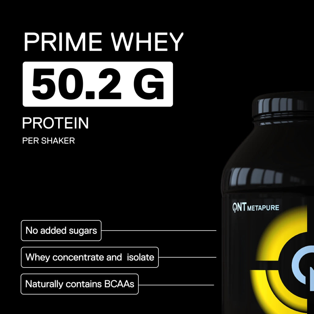 QNT Metapure Prime Whey Banana flavor - Premium whey protein powder, indulgent banana taste