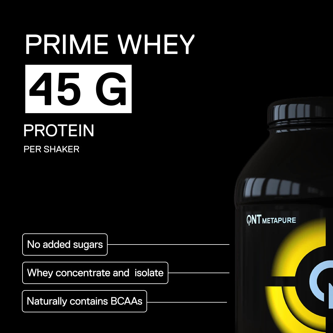 QNT Metapure Prime Whey Banana flavor - Premium whey protein powder, indulgent banana taste