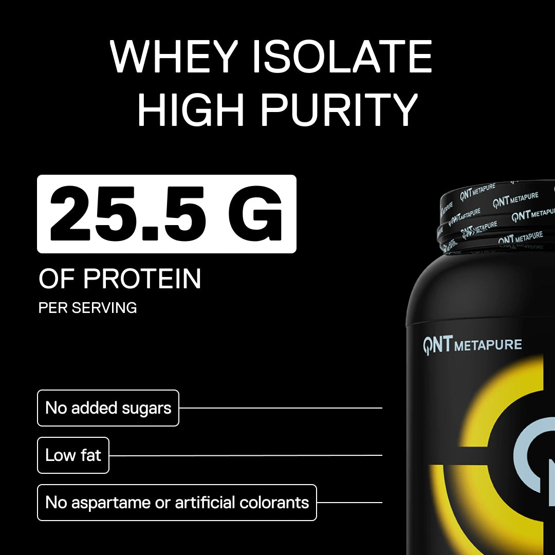 Metapure Whey Isolate Zero QNT banana high purity whey protein isolate 25.5g protein
