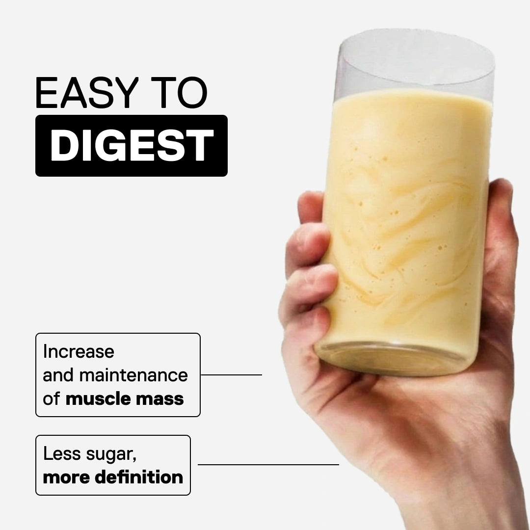 Banana whey isolate shake QNT easy digestion muscle mass support low sugar
