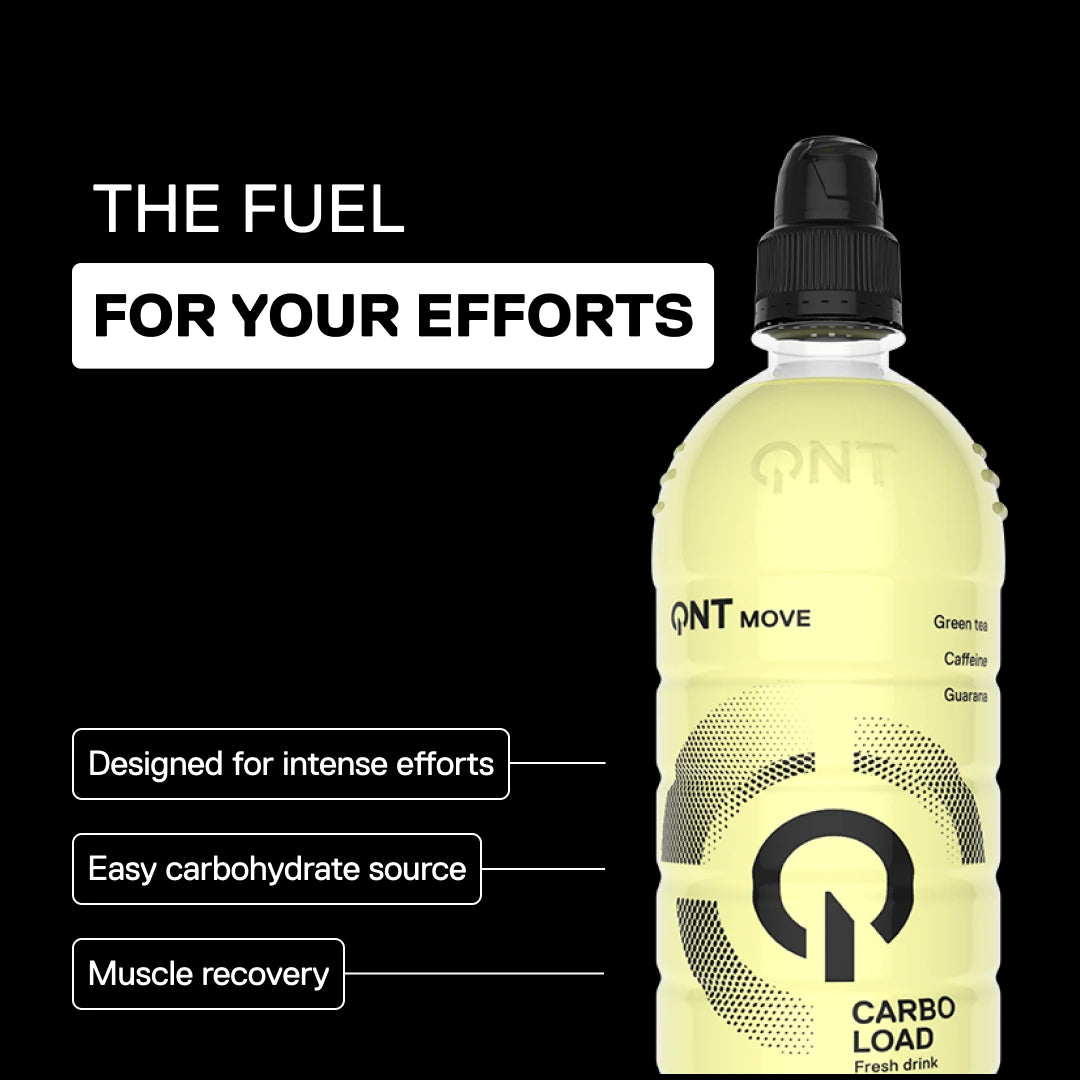 QNT MOVE Carbo Load carbohydrate drink Lemon Lime, fuel for effort, easy carb source with green tea, caffeine and guarana, 700 ml