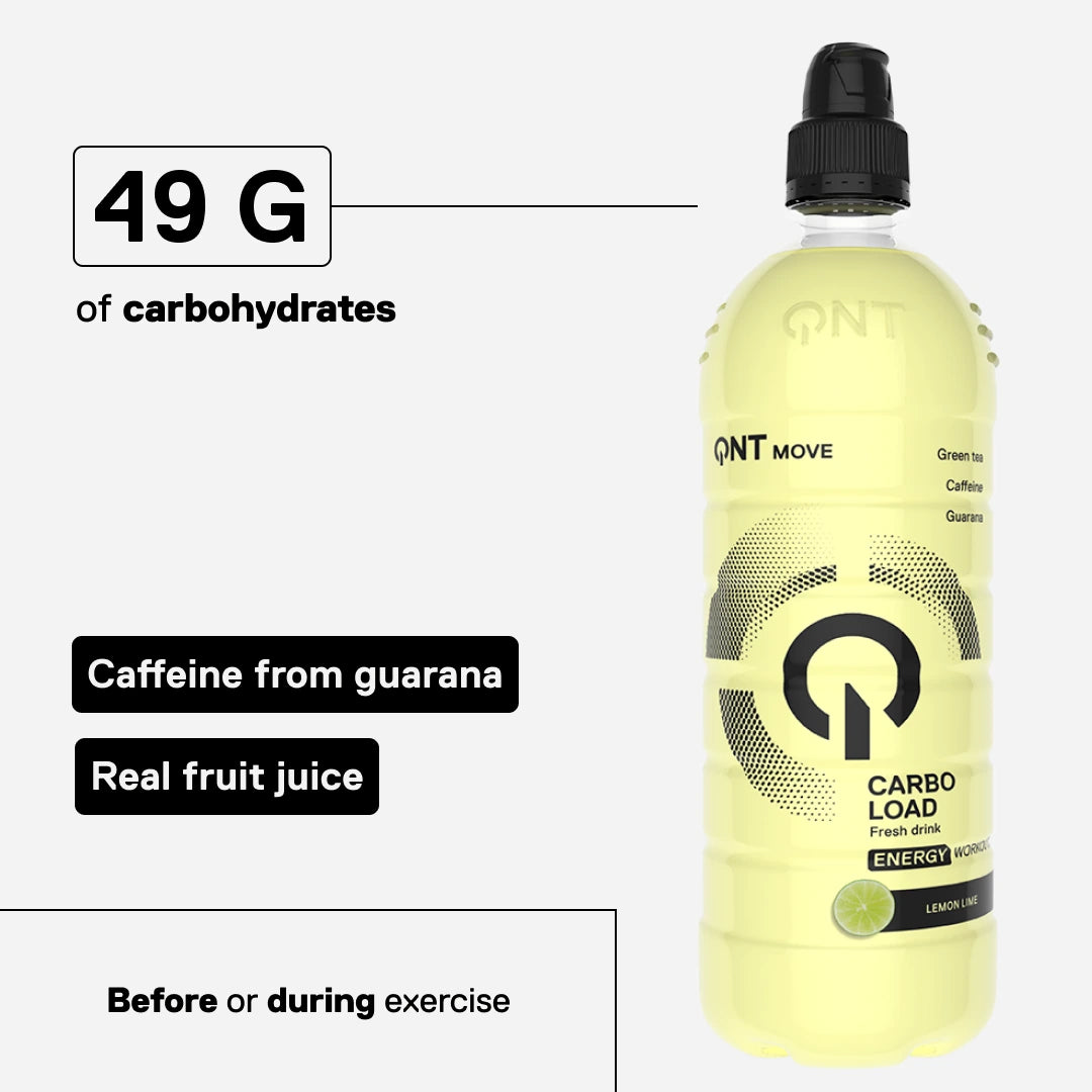 QNT MOVE Carbo Load Lemon Lime: 49 g carbohydrates, caffeine from guarana, real fruit juice, before or during effort