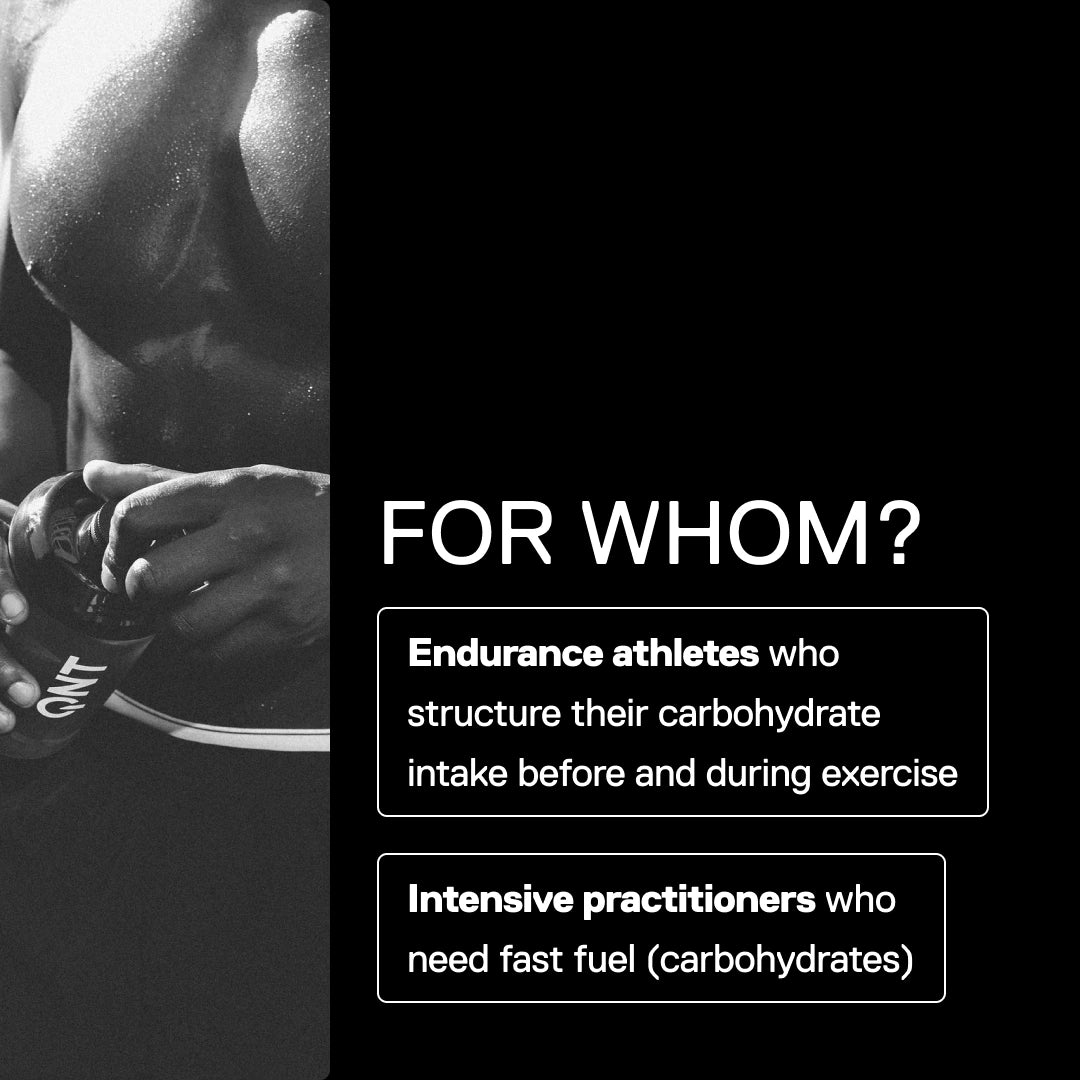 QNT MOVE Carbo Load Superfruit, who it is for: endurance athletes and intensive trainers needing fast carbohydrate fuel during effort