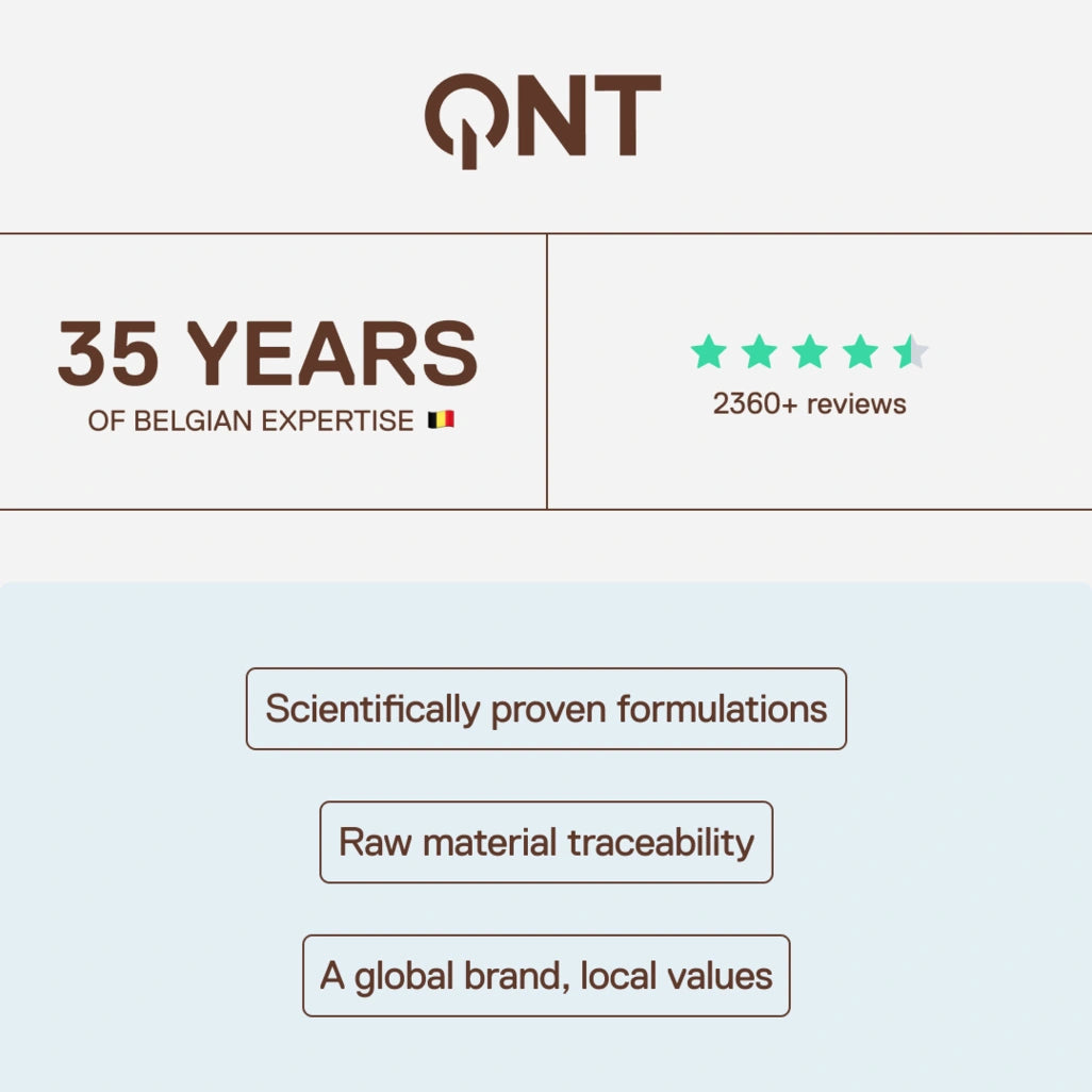 QNT - 35 years of Belgian expertise, over 2400 customer reviews, scientifically-backed formulas and full ingredient traceability
