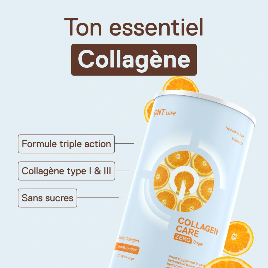 QNT LIIFE Collagen Care saveur Orange - Collagène en poudre à diluer, vitamines et minéraux, saveur orange rafraîchissante, sachet de 390 g