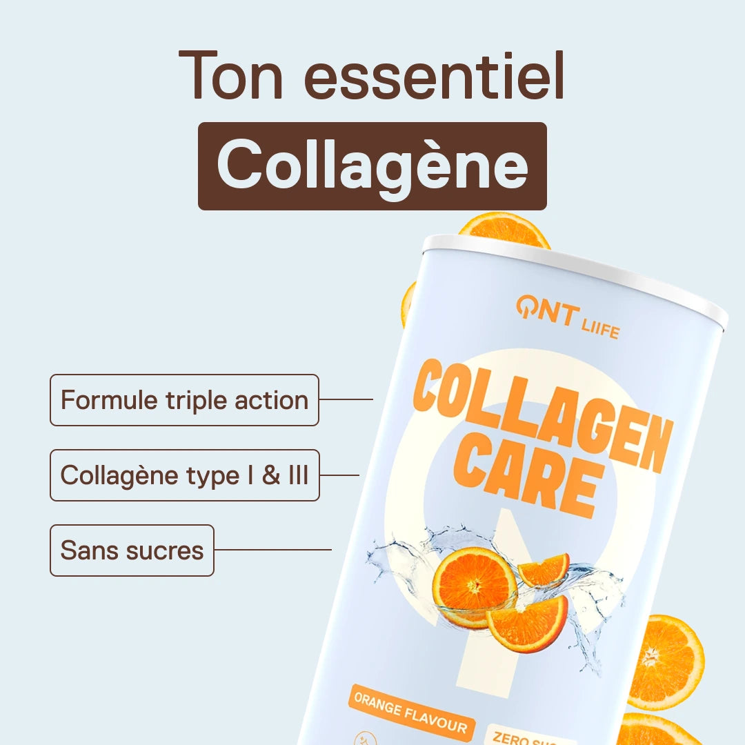 QNT LIIFE Collagen Care saveur Orange - Collagène en poudre à diluer, vitamines et minéraux, saveur orange rafraîchissante, sachet de 390 g