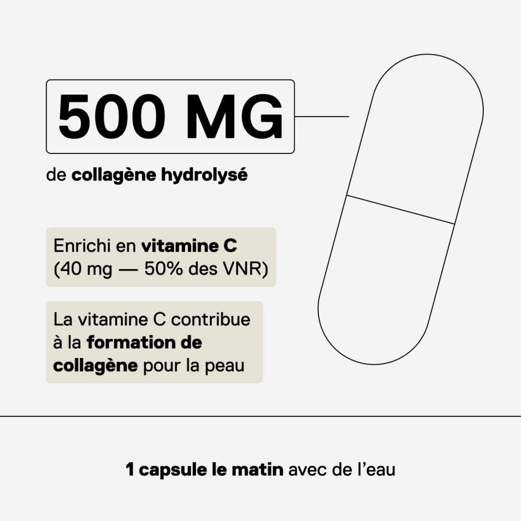 QNT Care Collagène Hydrolysé - 500 mg de collagène hydrolysé par gélule, enrichi en vitamine C, 90 capsules par boîte