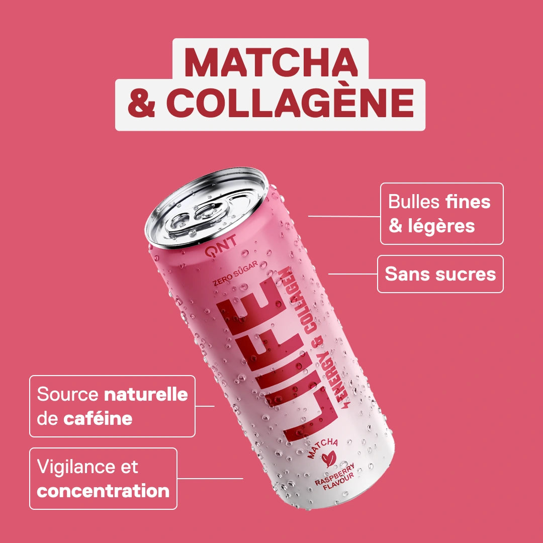 Energy Collagen Matcha LIIFE framboise — boisson énergie & collagène prête-à-boire 250 ml