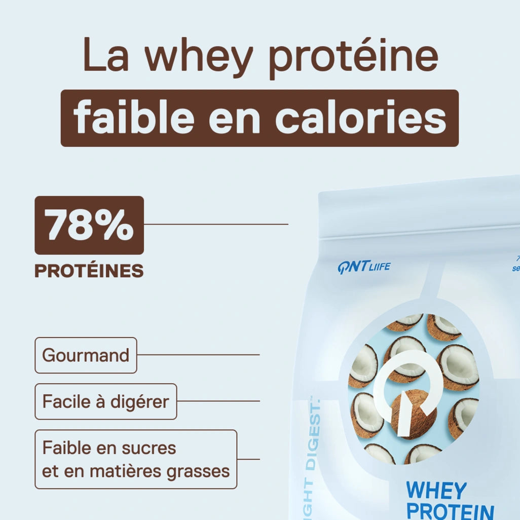 QNT LIIFE Light Digest Whey Protéine saveur Coco - Whey légère et facile à digérer, sachet de 500 g, notes exotiques de noix de coco