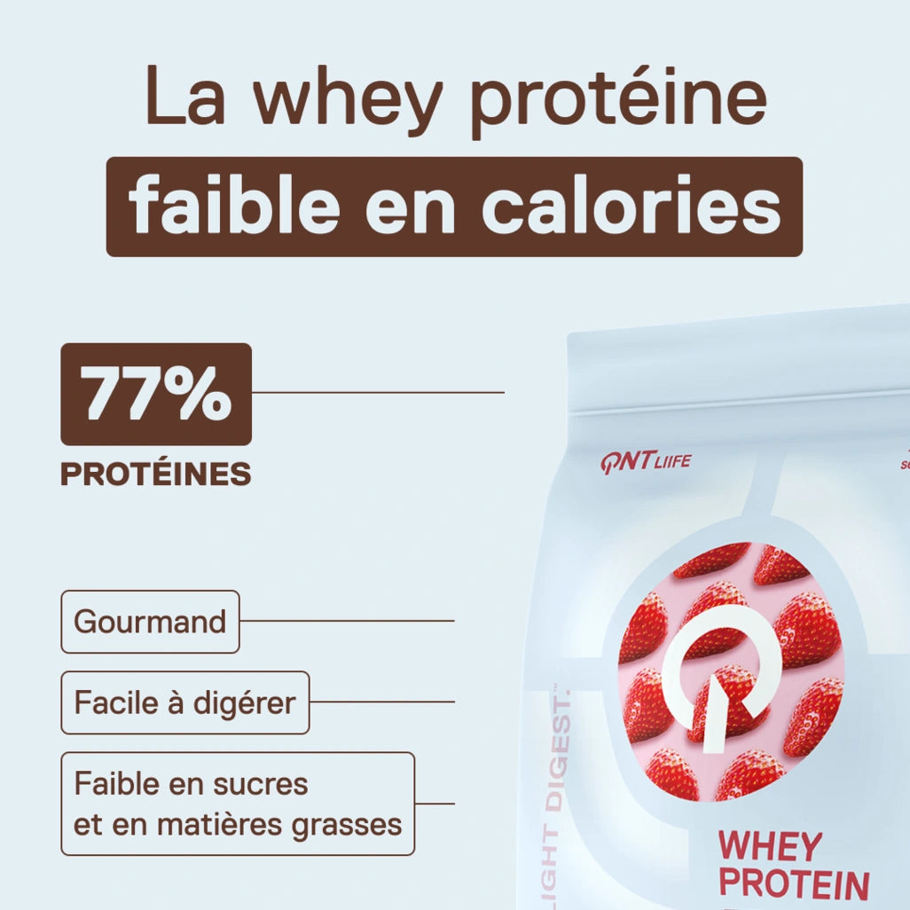 QNT LIIFE Light Digest Whey Protéine saveur Fraise - Whey légère et facile à digérer, sachet de 500 g, goût frais de fraise
