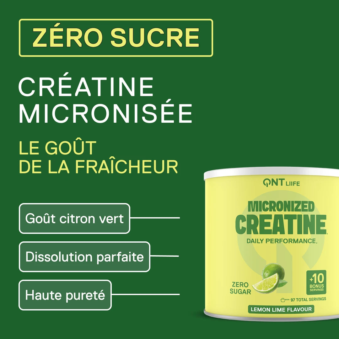 QNT LIIFE Créatine Micronisée Citron Vert – zéro sucre et goût citron vert