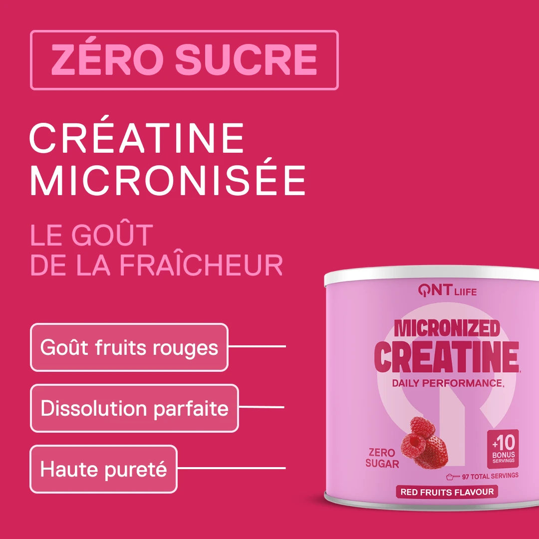 QNT LIIFE Créatine Micronisée Fruits Rouges – zéro sucre et goût fruits rouges