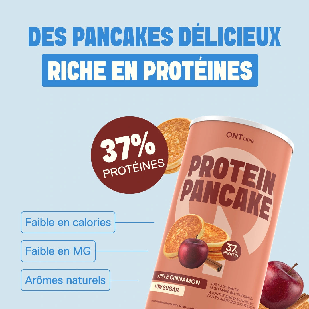 Protein Pancake LIIFE pomme cannelle — préparation protéinée faible en sucre, saveur pomme cannelle réconfortante