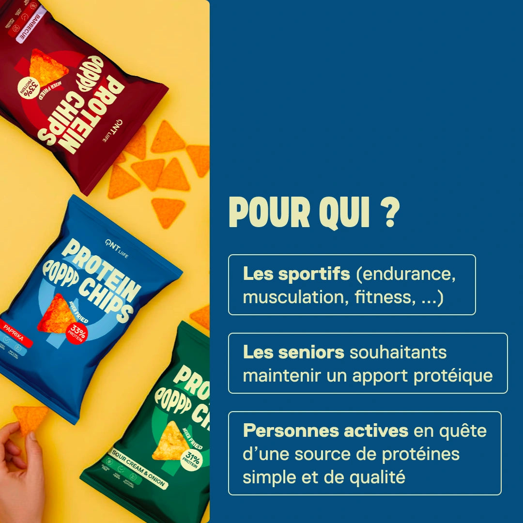 QNT LIIFE Protein Pop Chips saveur Paprika - Pour qui ? Sportifs et adeptes du snacking équilibré recherchant protéines et fibres