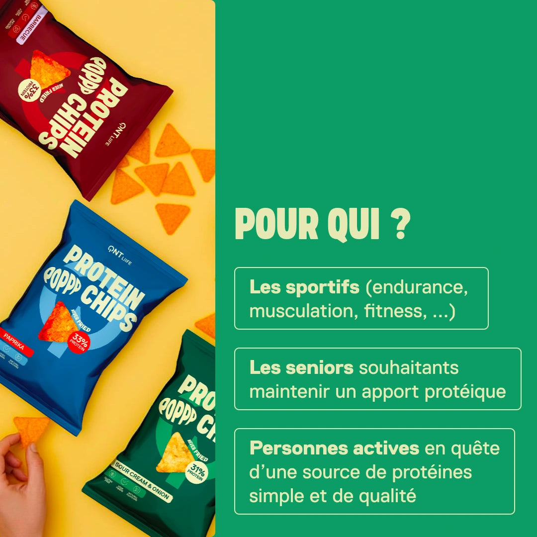QNT LIIFE Protein Pop Chips saveur Crème aigre & Oignon - Pour qui ? Amateurs de goût gourmand recherchant un snacking riche en protéines
