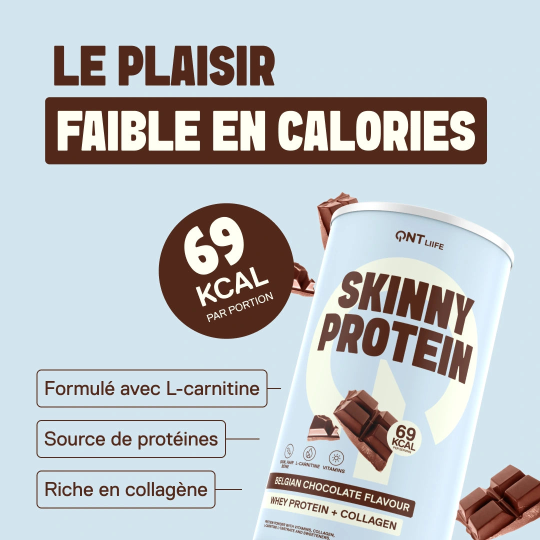 Skinny Protein LIIFE chocolat belge — protéines 12 g par dose, formule légère pour soutenir la silhouette
