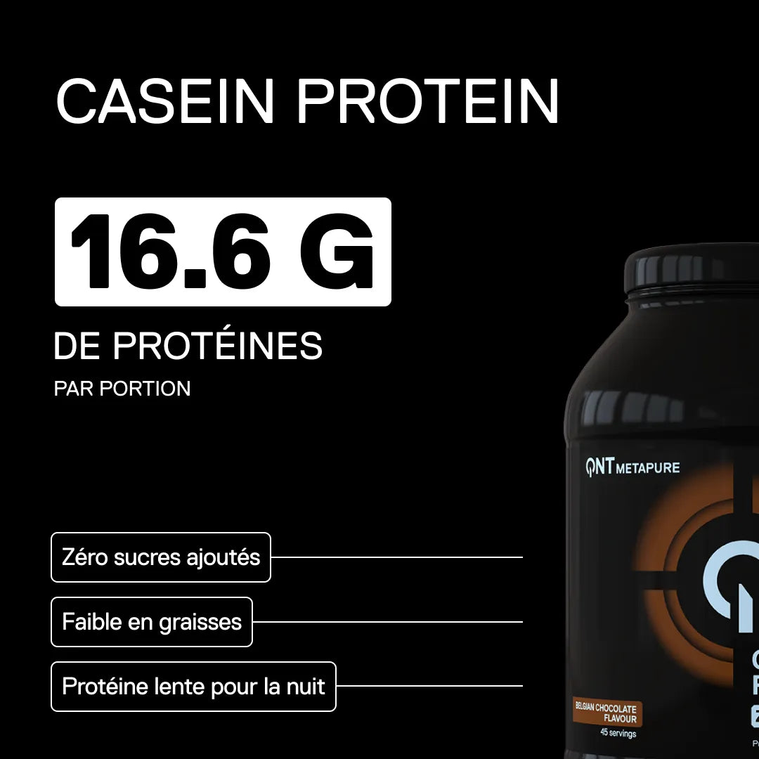 QNT METAPURE Caséine Micellaire saveur Chocolat - protéine à libération lente, idéale avant le coucher ou entre les repas